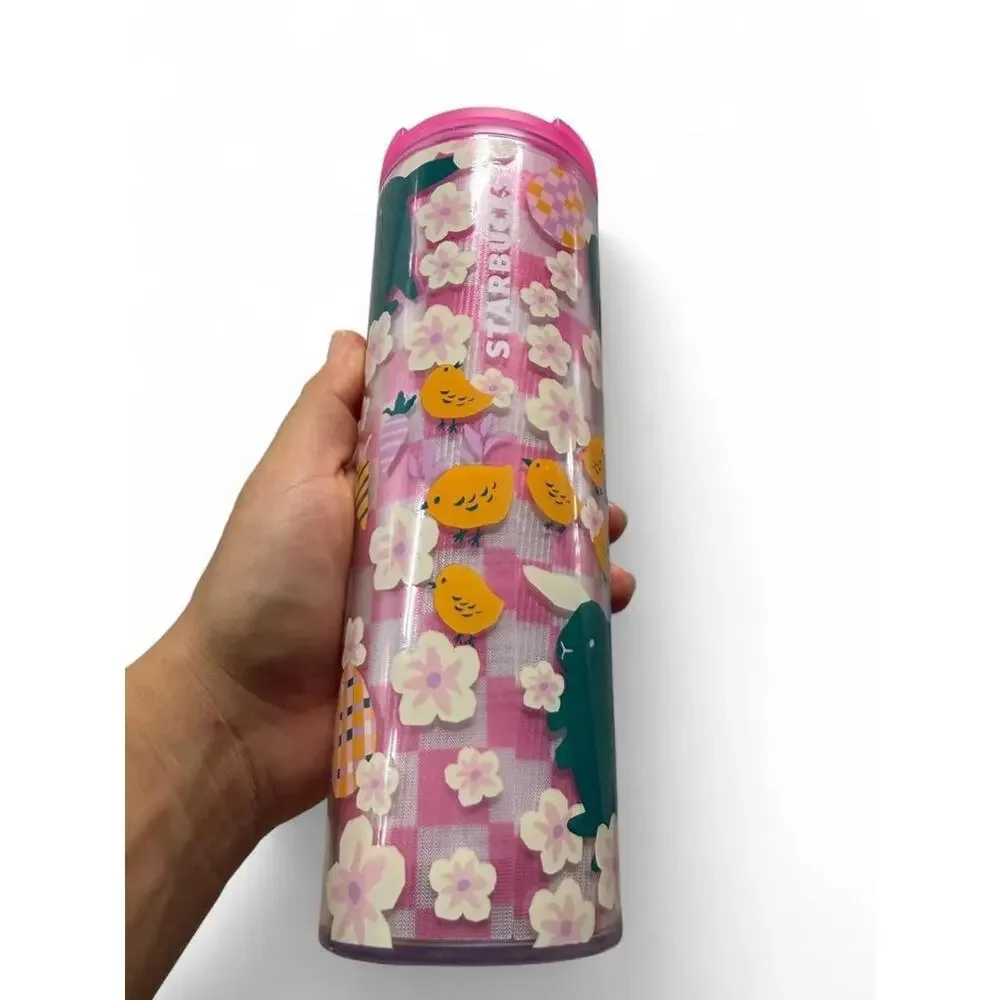 Starbucks Spring 2023 Easter Pink Bunny Floral Garden 16oz bottle tumbler NWT